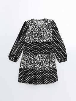 Bisiklet Yaka ?i?ekli K?z ?ocuk Elbise