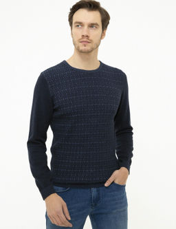 Lacivert Slim Fit Bisiklet Yaka Triko Kazak