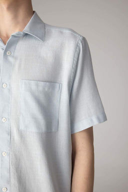 Хлопковая рубашка с короткими рукавами и воротником поло стандартного кроя - Defacto фото 4