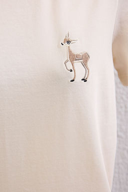 Tas %100 Pamuk Nak?sl? Regular/Normal Kal?p Orme T-Shirt TWOSS24TS00160