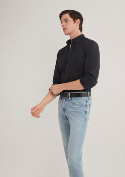 Siyah Denim Gomlek - Mavi фото 4