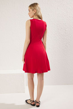 TRENDYOLMILLA Siyah %100 Pamuk S?f?r Kol Bisiklet Yaka Skater/Belden Ac?an Mini Orme Elbise TWOSS25EL00165  фото 6