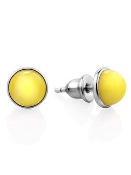 Стильные серьги-пусеты со вставками из натурального медового янтаря Ягодка крупная