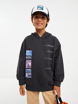 Kap??onlu Bask?l? Uzun Kollu Erkek ?ocuk Sweatshirt - Waikiki фото 2