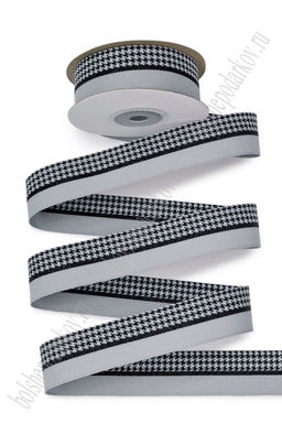 Лента декоративная 2,5 см*10 ярд с рисунком "Гусиная лапка" SF-7382, серый №11