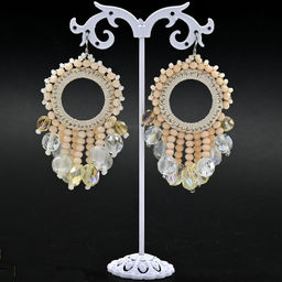 Серьги ручной работы с цирконами в оплетении цв.молочный