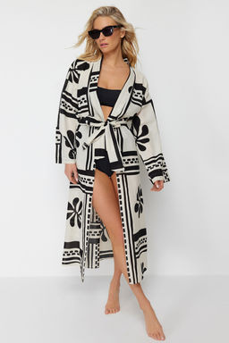 Plaj Giyim %100 Pamuk Cicek Desenli Dokuma Kusakl? Maxi Kimono&Kaftan TBESS24KM00013