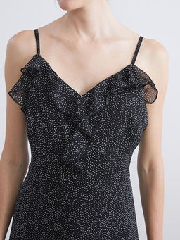 V Yaka Puantiyeli F?rf?rl? Ask?l? Elbise