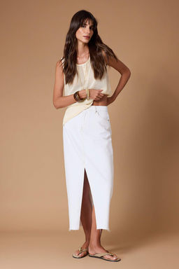 Beyaz Y?rtmacl? Maxi Denim Etek TWOSS23ET00290