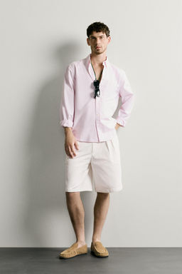 CAMISA REGULAR FIT ESTRUCTURA OXFORD / Rosa / Blanco