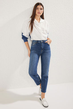 Siyah Pacas? Kesikli Normal Bel Comfort Mom Jeans TWOSS25JE00096 - Trendyolmilla фото 6