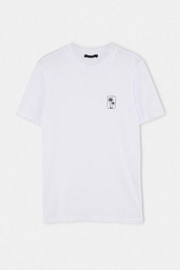 Beyaz D___k Omuz Regular Palmiye Bask_l_ %100 Pamuk T-Shirt TMNSS26TS00080 - Trendyolmilla фото 2