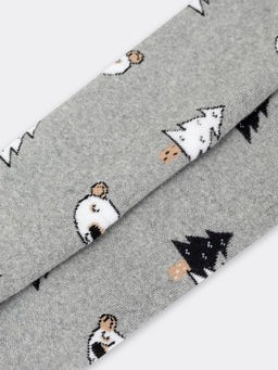 Цена за 3 пары! Плюшевые детские колготки в оттенке серый меланж с елками и медведями - Mark formelle фото 3