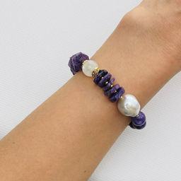 Браслет из Чароита, Жемчуга и Лунного камня