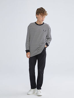 Bisiklet Yaka ?izgili Uzun Kollu Erkek ?ocuk Ti??rt