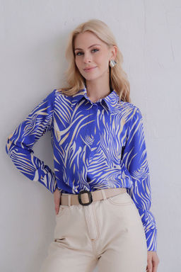 11525 Рубашка с супатной застёжкой синяя с принтом - Martichelli фото 3