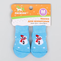Носки нескользящие для животных Снеговики, M (3/4?7 см), набор 4 шт., голубые - Пижон фото 2