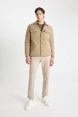 Приталенное пальто с воротником-поло - Defacto фото 2