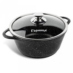 Кастрюля с антипригарным покрытием 2л, д22см "Гранит Induction", h9см, s0,37см, литые ручки, стеклянная крышка с пароотводом, форма "Классик волна", подарочная упаковка (Россия) Подходит для всех видов плит, включая индукционную.