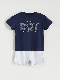 Bask?l? Erkek Bebek Ti??rt ve ?ort 2li
