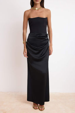 Siyah Straplez Dokuma Uzun S?k Mezuniyet/Balo Abiye Gece Mezuniyet Elbisesi TPRAW25EL00195