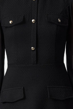 TRENDYOLMILLA Siyah Kollar? Sifon Detayl? Skater/Belden Ac?lan Dik Yaka Tuvit Mini Dokuma Elbise TWOAW25EL00257