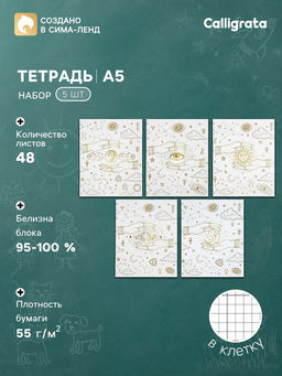 Тетрадь 5 штук, 48 листов в клетку Calligrata «Таро», блок офсет, 5 видов