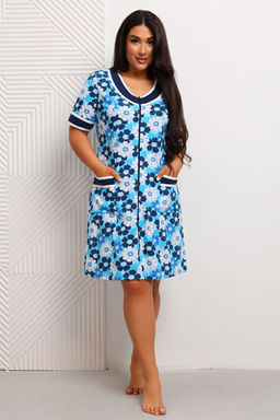 Халат женский из кулирки Марфа голубая ромашка макси - Амадэль фото 7