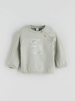 Bask?l? Erkek Bebek Sweatshirt ve Pantolon