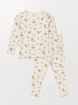 Bisiklet Yaka K?sa Kollu ?i?ekli K?z Bebek Pijama Tak?m?