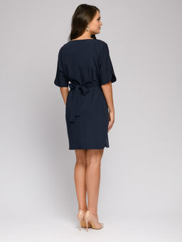 Платье темно-синее длины мини с поясом и рукавом летучая мышь - 1001dress фото 4