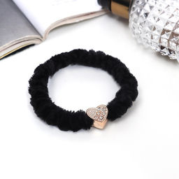 Цена за 6 шт. Резинка для волос «Блестящая сказка», сердце, 7 см, чёрная