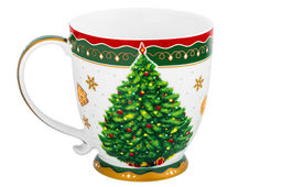 Кружка 500 мл 13,5*10*10,5 см на ножке Новогодняя елка зеленый узор NEW BONE CHINA - Elan gallery фото 9