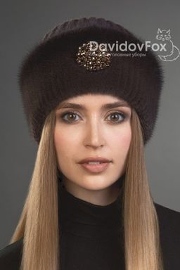 Шапка Адель норка трикотаж кофе градэ украшение