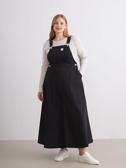 Kare Yaka Jean Salopet Elbise