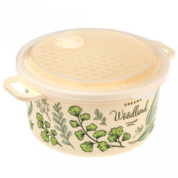 Контейнер для продуктов пластмассовый 2л, д18,8см, h10,7см, бежевый, с декором, подходит для СВЧ и морозильной камеры, Phibo (Россия) - Домашняя мода фото 3