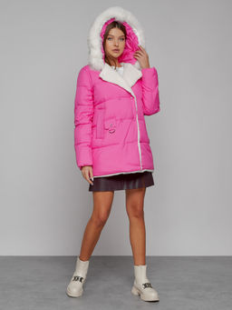 Куртка зимняя женская модная с мехом розового цвета 133120R - Visdeer фото 7