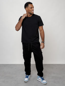 Джинсы карго мужские с накладными карманами черного цвета 2421Ch