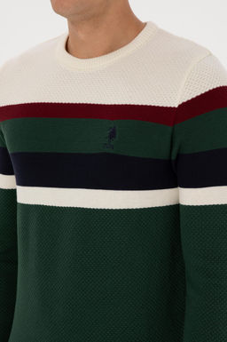 Erkek Slim Fit Bisiklet Yaka Koyu Ye_il Kazak