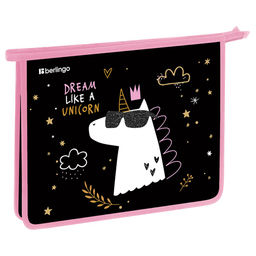 Папка для тетрадей А5, молния сверху Berlingo "Dream like a Unicorn" (BR-PP-A50516) пластик