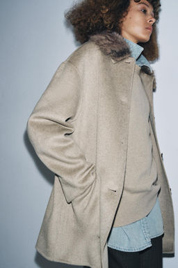 WOOL COAT WITH FAUX FUR COLLAR ZW COLLECTION