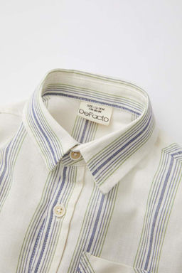 Полосатая рубашка с длинными рукавами для маленьких мальчиков - Defacto фото 2