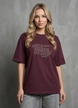K13680 Футболка с вышивкой OVER SIZE (хлопок) БОРДОВЫЙ