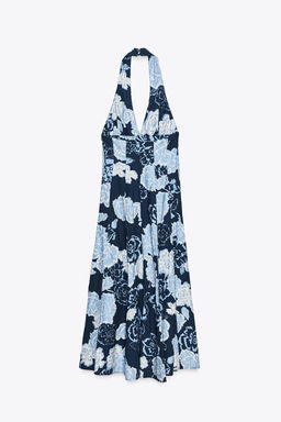 FLORAL PRINT HALTER MIDI DRESS - Zara фото 6