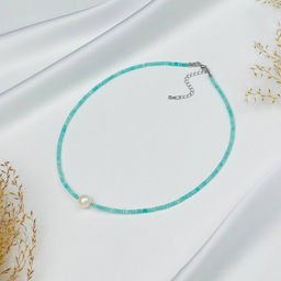 Колье из Амазонита и Жемчуга 38 см +