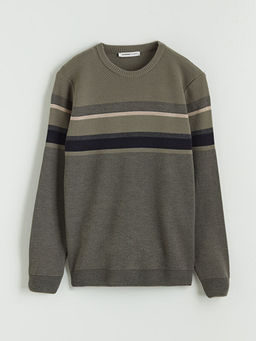 Bisiklet Yaka ?izgili Erkek Triko Kazak