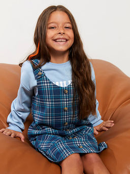 U Yaka Ekose K?z ?ocuk Salopet Elbise