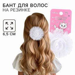 Бант для волос на резинке школьный, белый, 6.5 см, Кошечка Мари