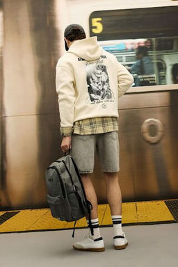 Толстовка свободного покроя с капюшоном и принтом на спине - Defacto фото 3