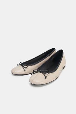 CONTRAST LEATHER BALLET FLATS - Zara фото 14